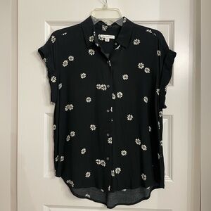 Black Floral Button-Up Women's Top